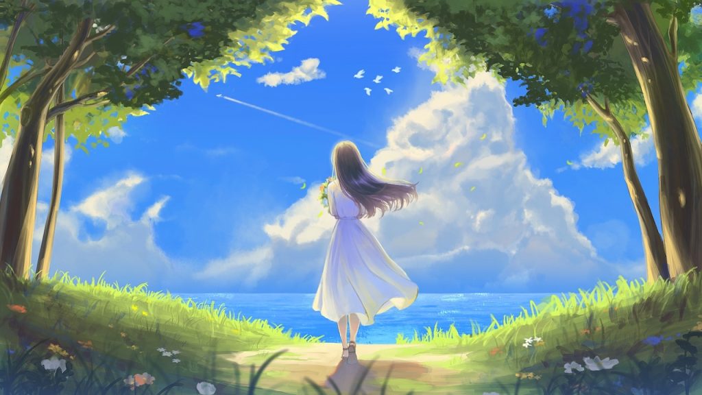 美しい女性の後ろ姿のイラスト | 株式会社ワンウェーブジャパン